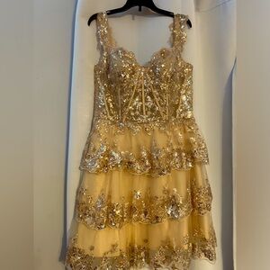 Gold Over The Shoulder Homecoming Dress